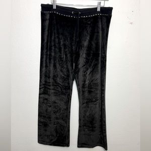 Victoria’s Secret Y2K Vintage Rhinestone Studded Black Velour Track Pants Size L